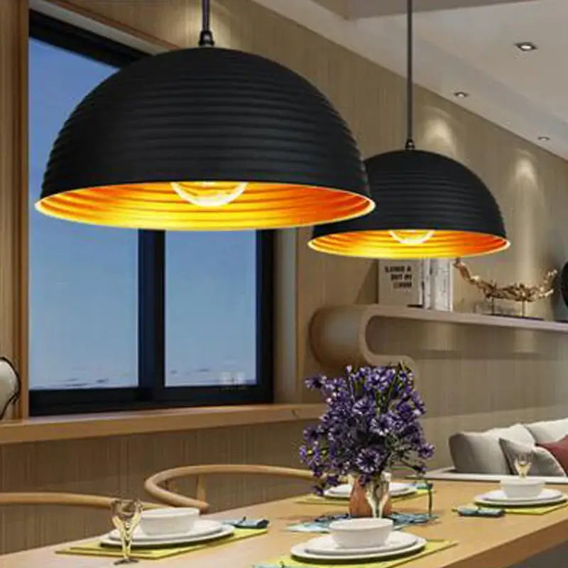 Retro black & gold semicircle pendant light for dining room