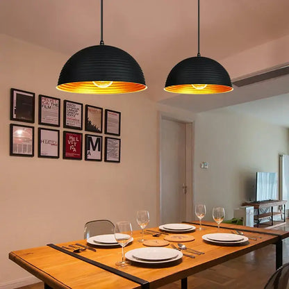 Retro black & gold semicircle pendant light for dining room