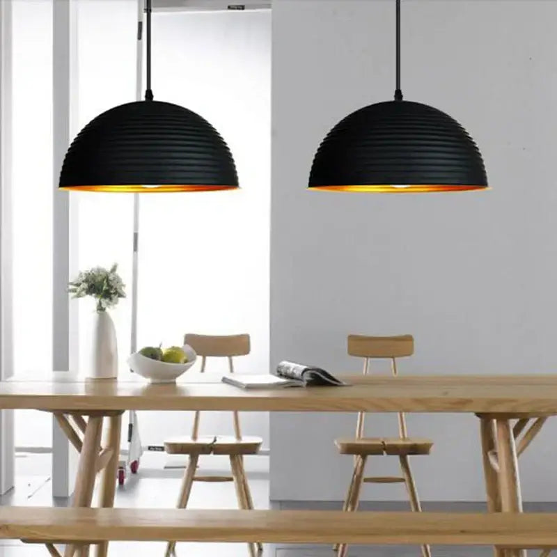 Retro black & gold semicircle pendant light for dining room