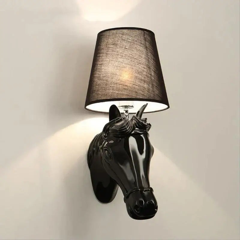 Retro black horse wall lamp bedroom ceramic sconce