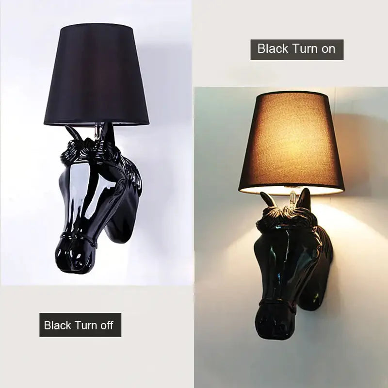 Retro black horse wall lamp bedroom ceramic sconce
