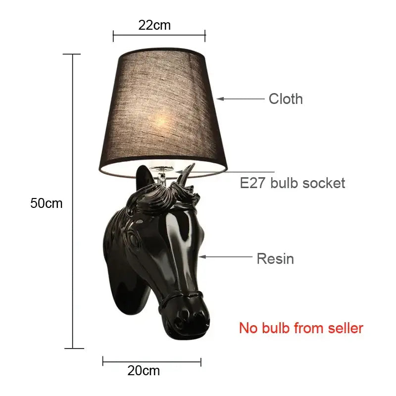 Retro black horse wall lamp bedroom ceramic sconce