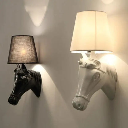 Retro black horse wall lamp bedroom ceramic sconce
