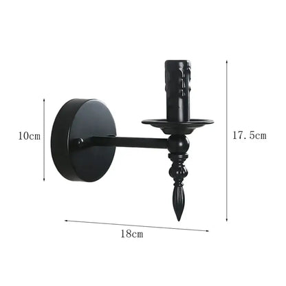 Retro black iron art wall lamp living room candle sconce
