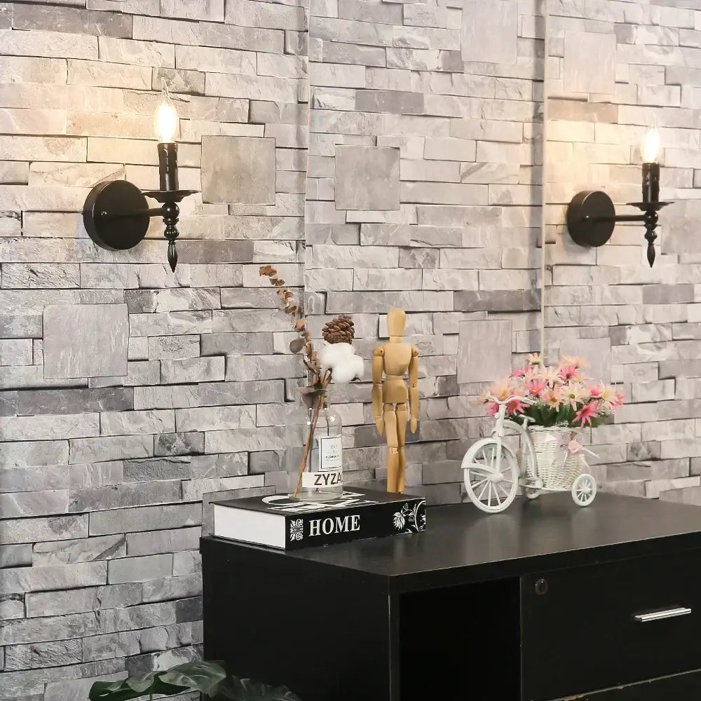 Retro black iron art wall lamp living room candle sconce