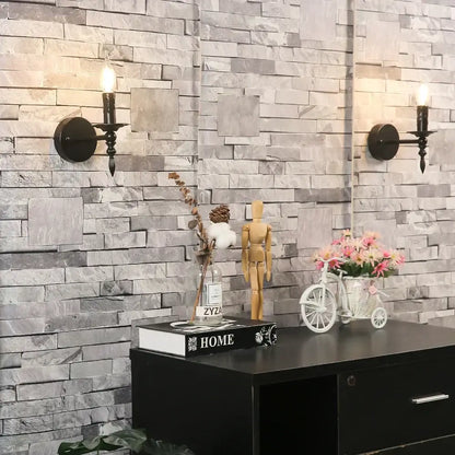 Retro black iron art wall lamp living room candle sconce