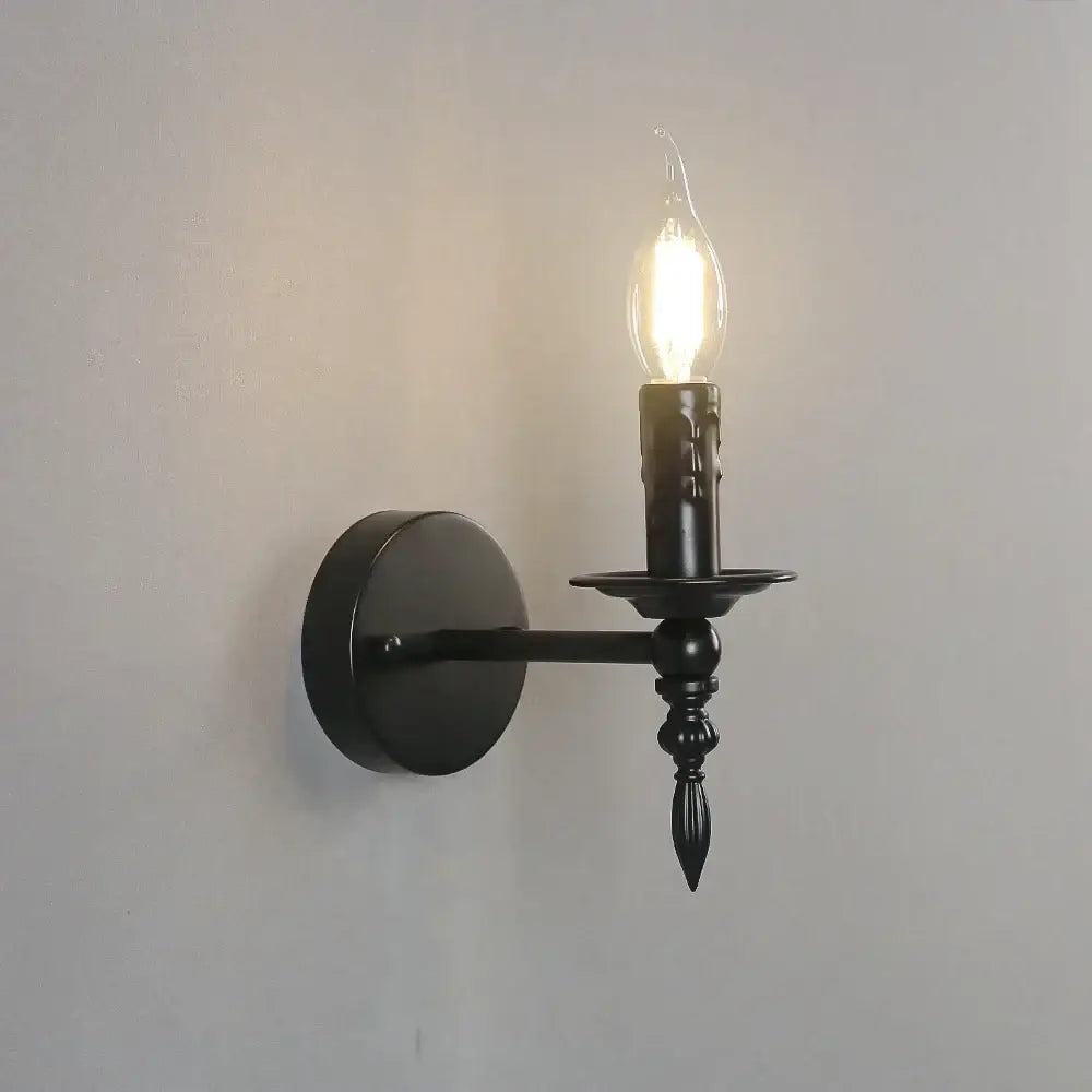 Retro black iron art wall lamp living room candle sconce