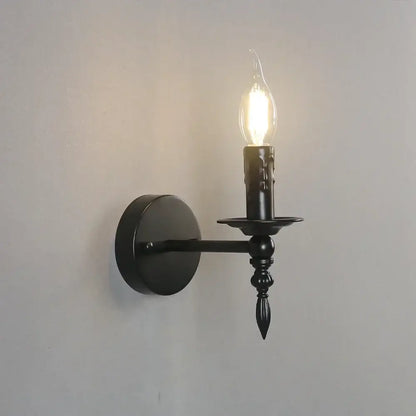 Retro black iron art wall lamp living room candle sconce