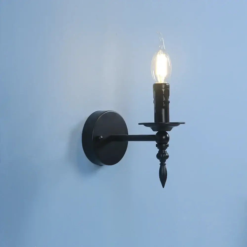 Retro black iron art wall lamp living room candle sconce