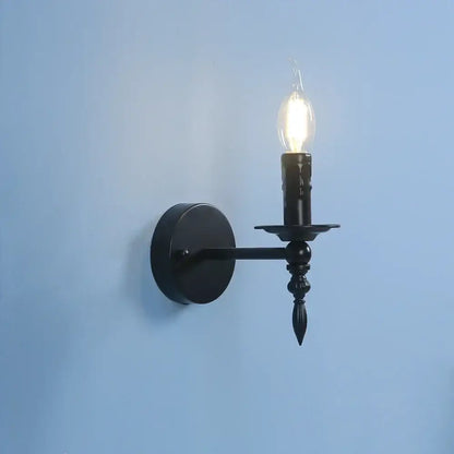Retro black iron art wall lamp living room candle sconce