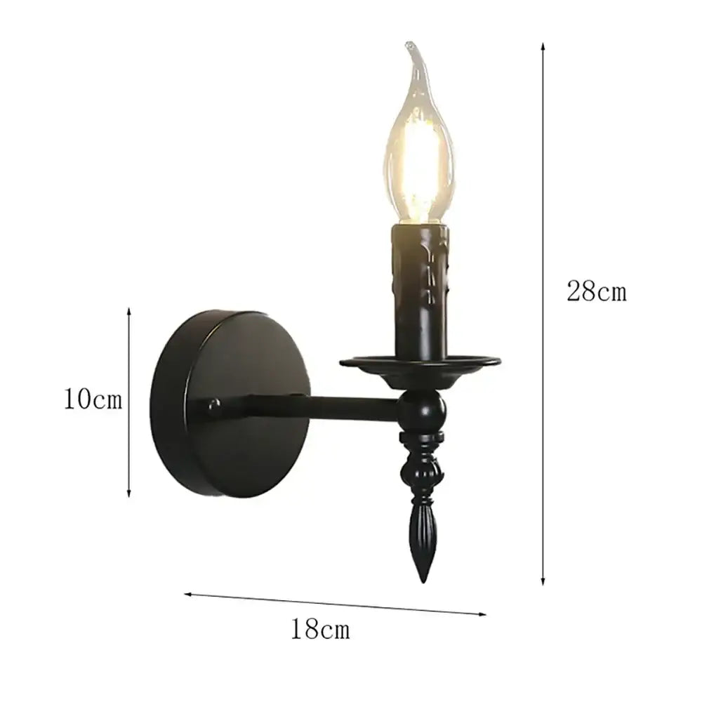 Retro black iron art wall lamp living room candle sconce