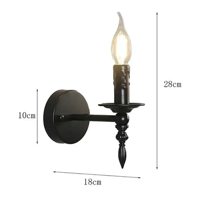 Retro black iron art wall lamp living room candle sconce