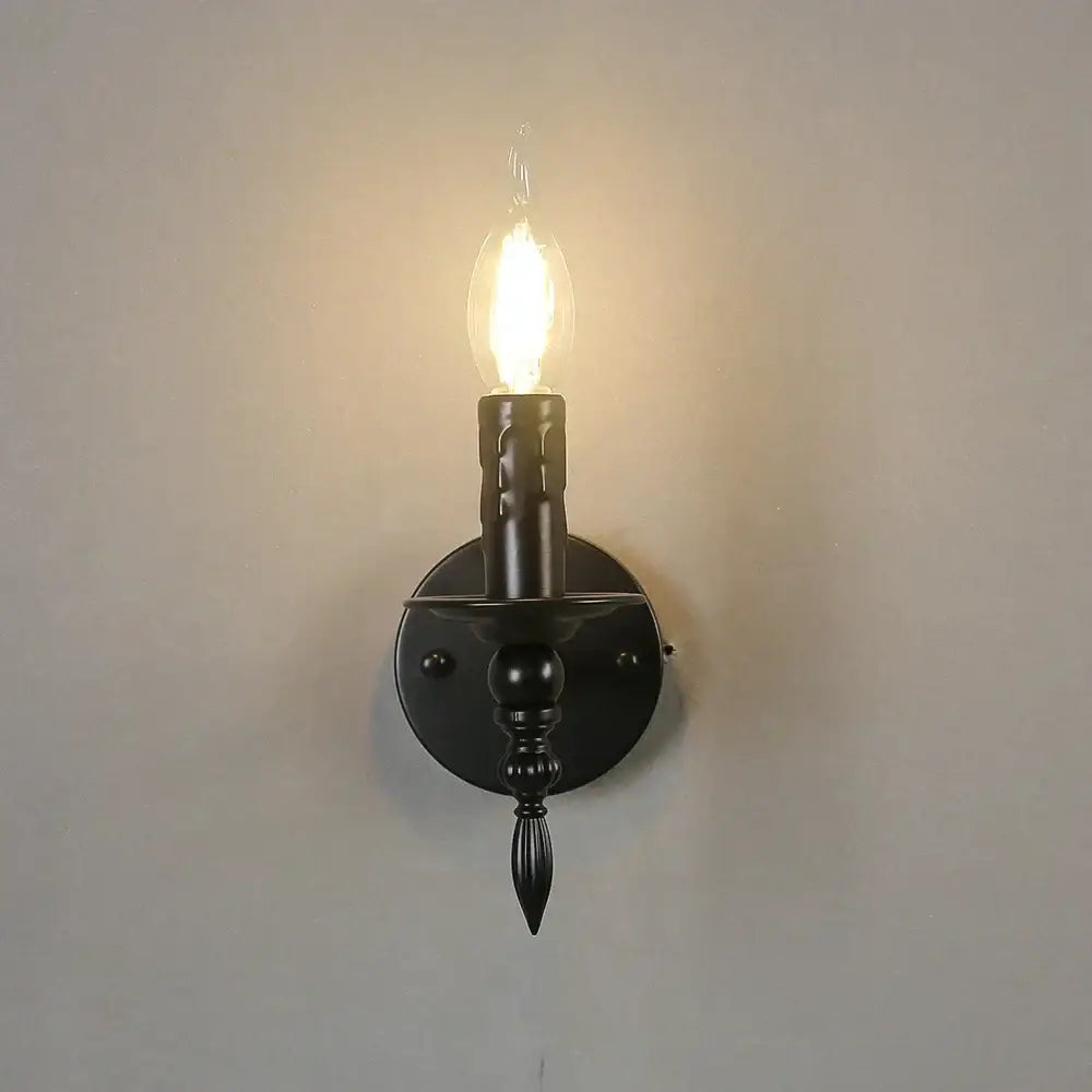 Retro black iron art wall lamp living room candle sconce