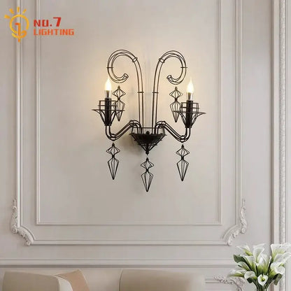 Retro black iron candle wall lamp living room sconce