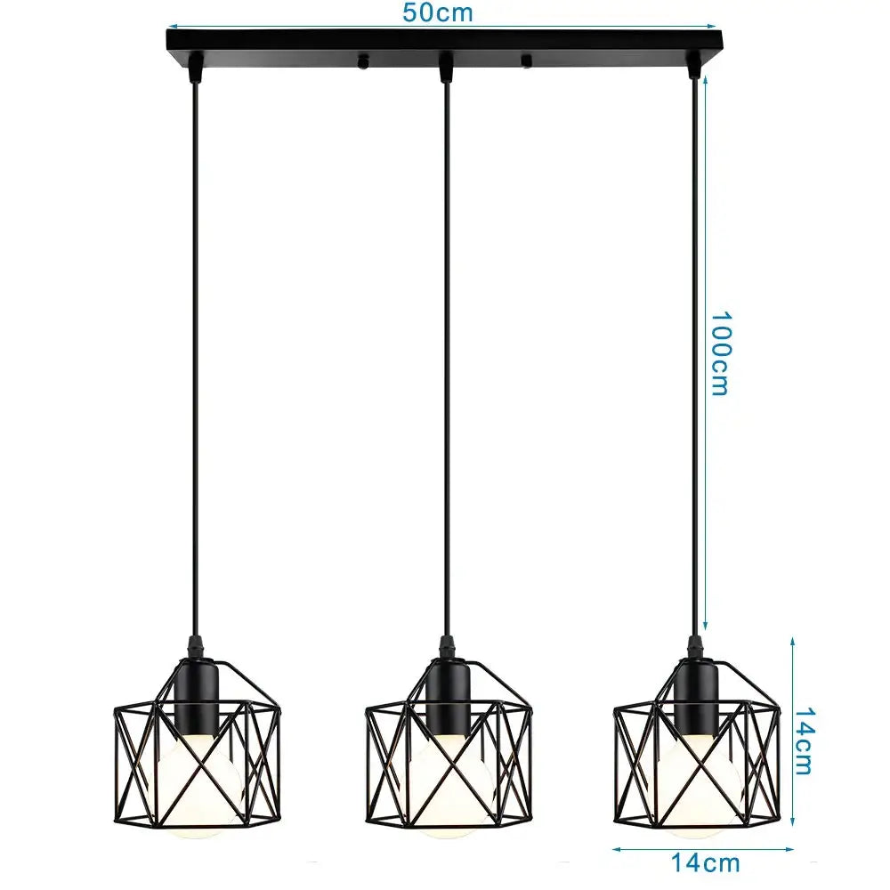 Retro black iron frame pendant light kitchen geometric cage