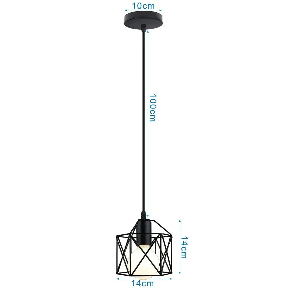 Retro black iron frame pendant light kitchen geometric cage