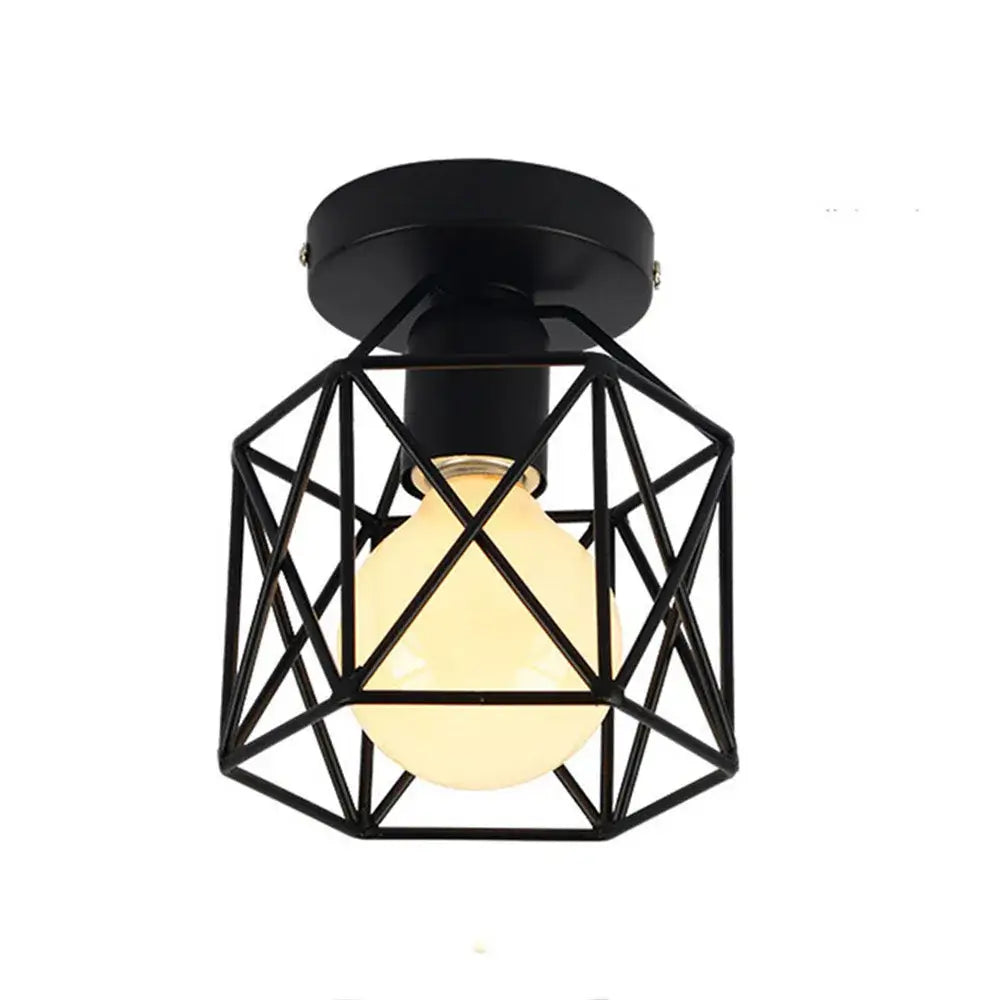 Retro black iron frame pendant light kitchen geometric cage