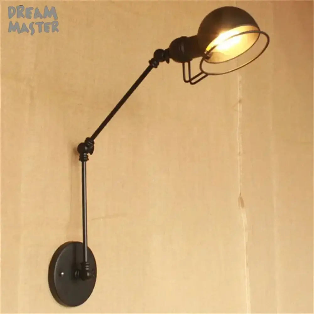 Retro black matte iron swing arm wall sconce bedroom light fixture