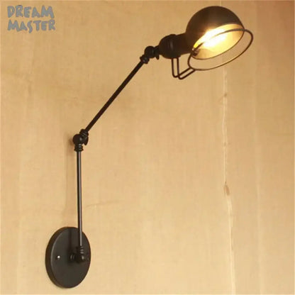 Retro black matte iron swing arm wall sconce bedroom light fixture