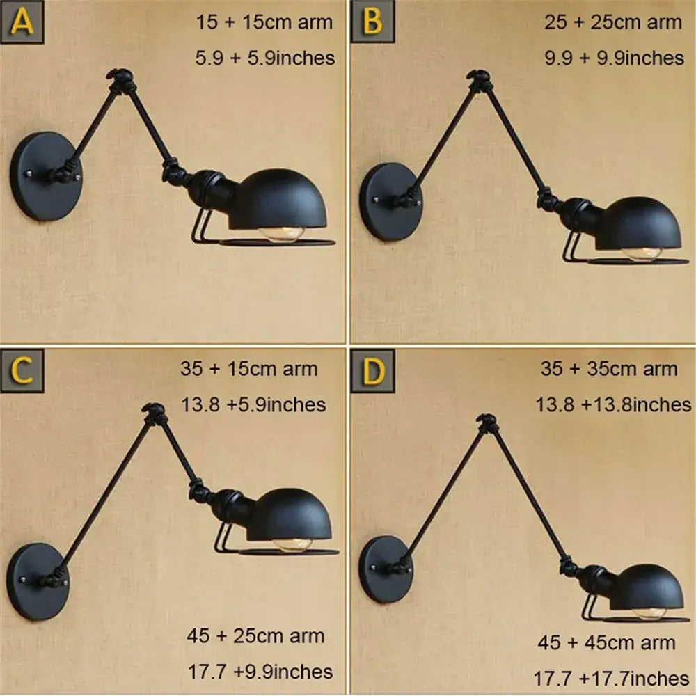 Retro black matte iron swing arm wall sconce bedroom light fixture