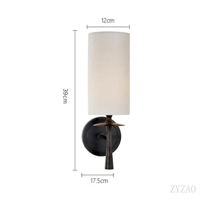 Retro black metal brass wall lamp bedroom fabric sconce
