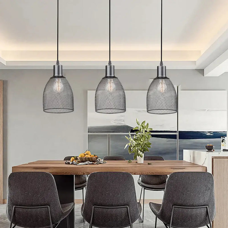 Retro black metal cage bell pendant light for dining room