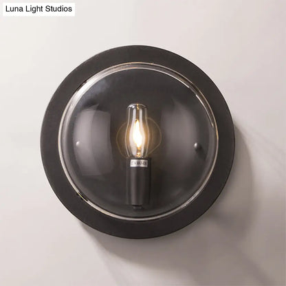 DecorBites™ Retro Black Metal Drum Flush Mount Wall Sconce with Clear Glass Shade - 1 Light Living Room Lamp