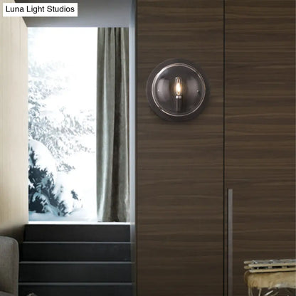 DecorBites™ Retro Black Metal Drum Flush Mount Wall Sconce with Clear Glass Shade - 1 Light Living Room Lamp