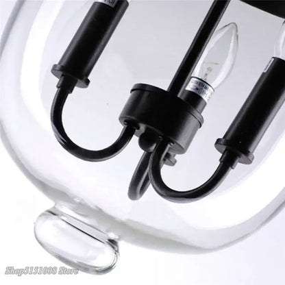 Retro black metal glass bucket pendant light dining room three bulb