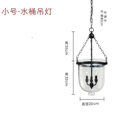 Retro black metal glass bucket pendant light dining room three bulb