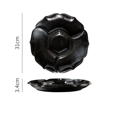 Retro black speckled ceramic dinner plate dining room serving platter