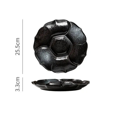 Retro black speckled ceramic dinner plate dining room serving platter