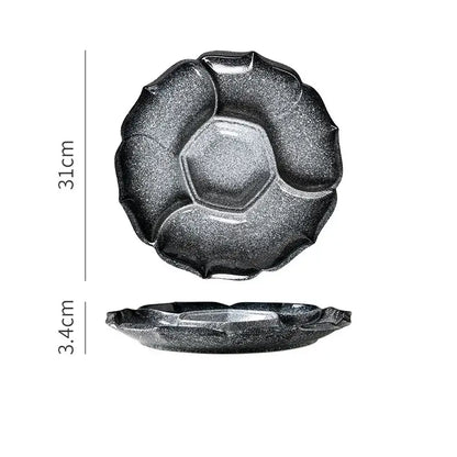 Retro black speckled ceramic dinner plate dining room serving platter