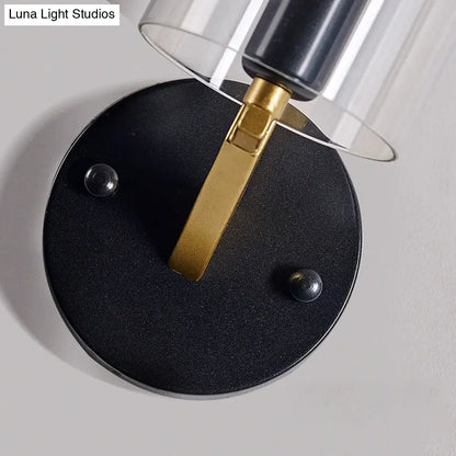 DecorBites™ Retro Black Tube Wall Light with Transparent Glass Sconce - Brass Arm Fixture