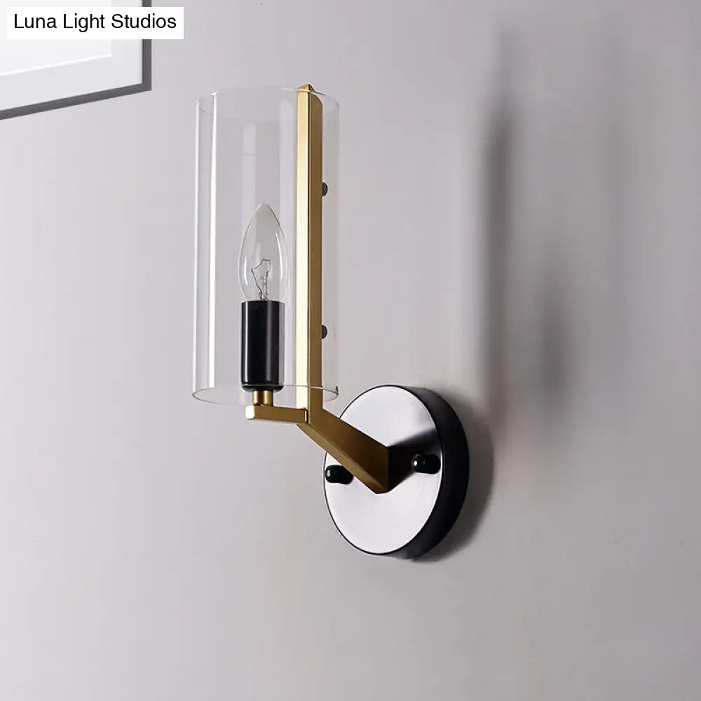 DecorBites™ Retro Black Tube Wall Light with Transparent Glass Sconce - Brass Arm Fixture