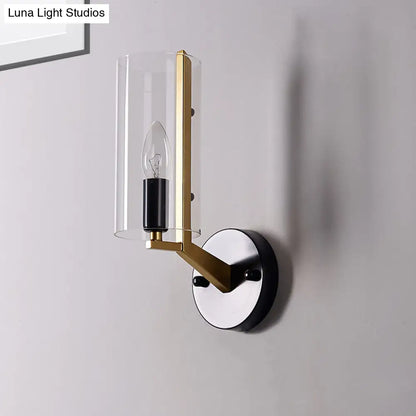 DecorBites™ Retro Black Tube Wall Light with Transparent Glass Sconce - Brass Arm Fixture