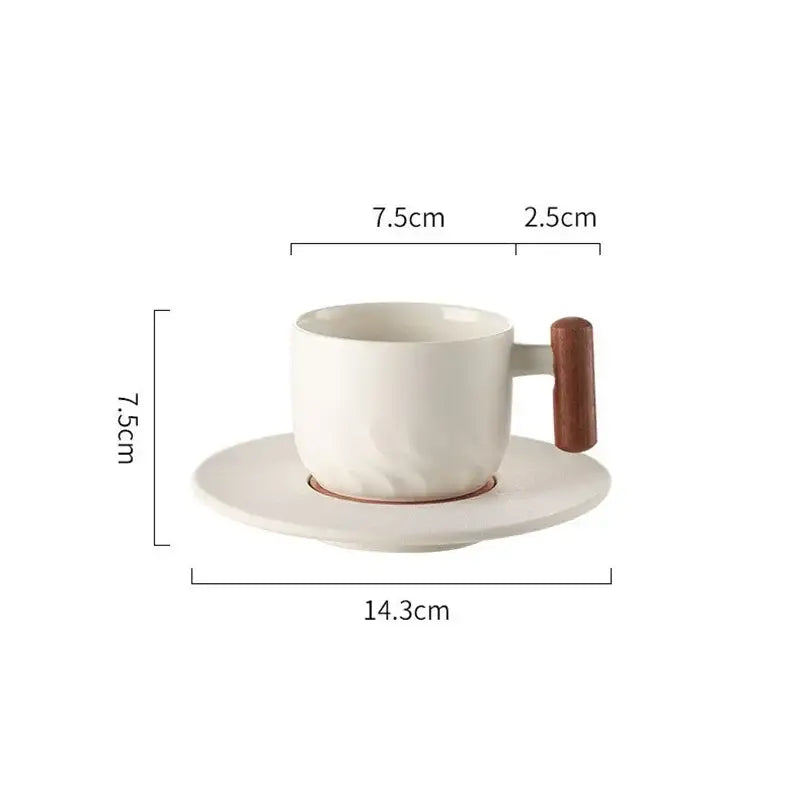 Retro blue & black ceramic coffee cup with wooden handle kitchen set