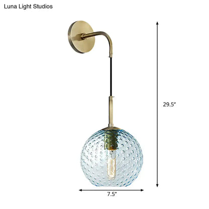 Retro blue glass globe wall lamp bedroom pink yellow blue light