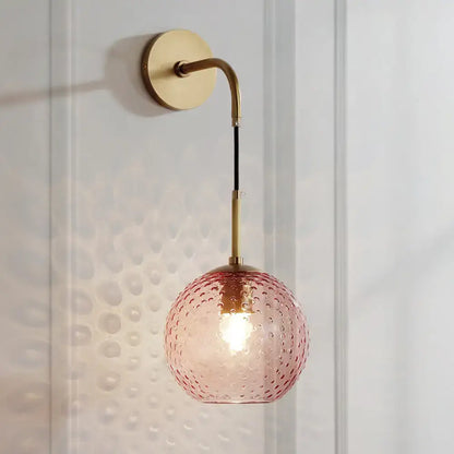 Retro blue glass globe wall lamp bedroom pink yellow blue light