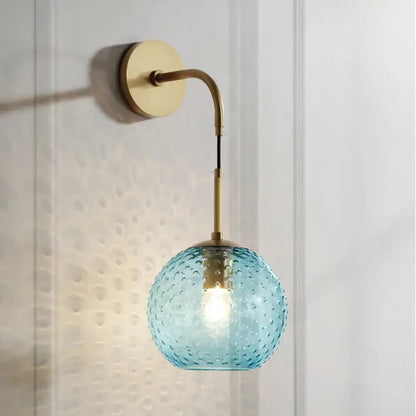 Retro blue glass globe wall lamp bedroom pink yellow blue light