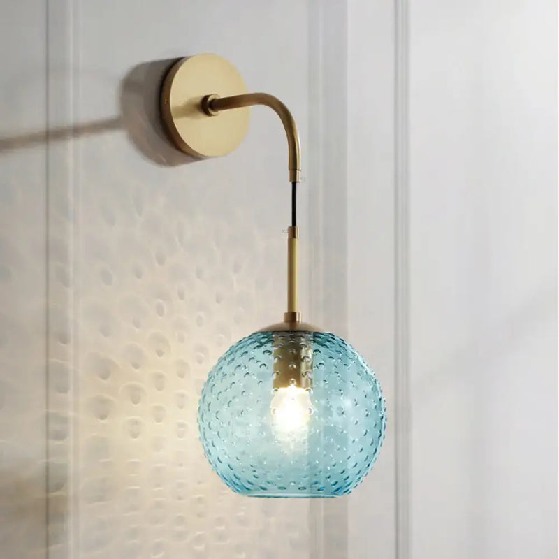Retro blue glass globe wall lamp bedroom pink yellow blue light