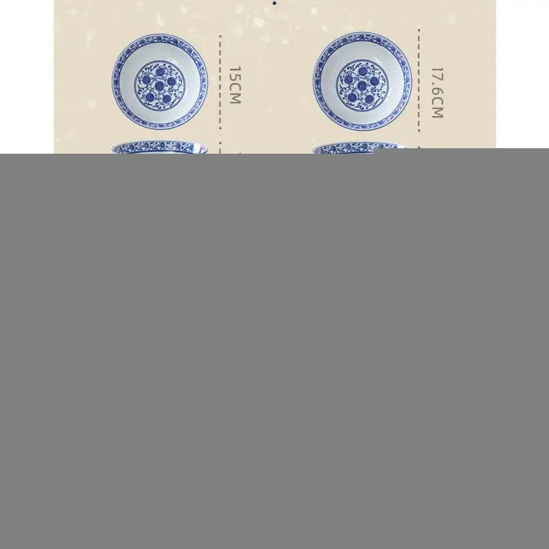 Retro blue & white retro ceramic soup noodle bowl dining room floral