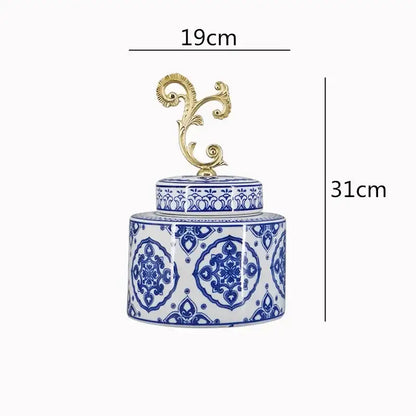 Retro blue & white porcelain covered vase jar living room storage