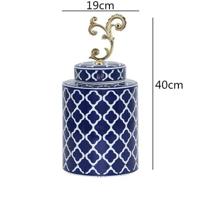 Retro blue & white porcelain covered vase jar living room storage