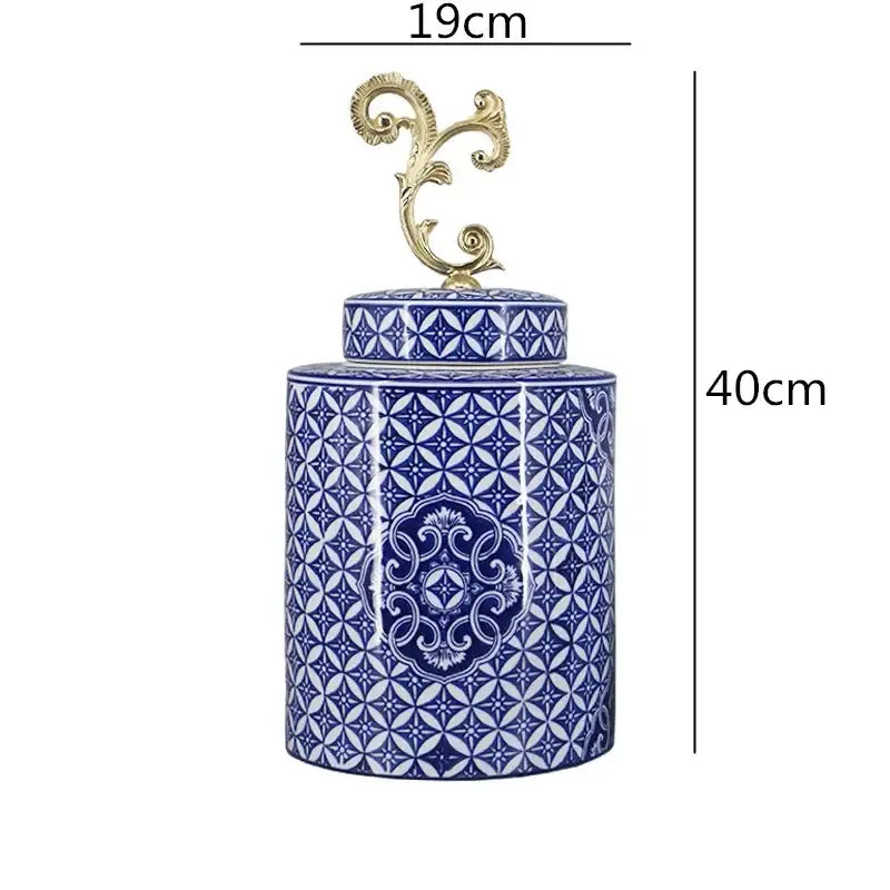 Retro blue & white porcelain covered vase jar living room storage