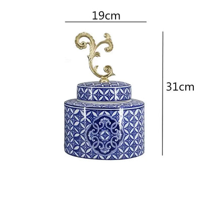 Retro blue & white porcelain covered vase jar living room storage