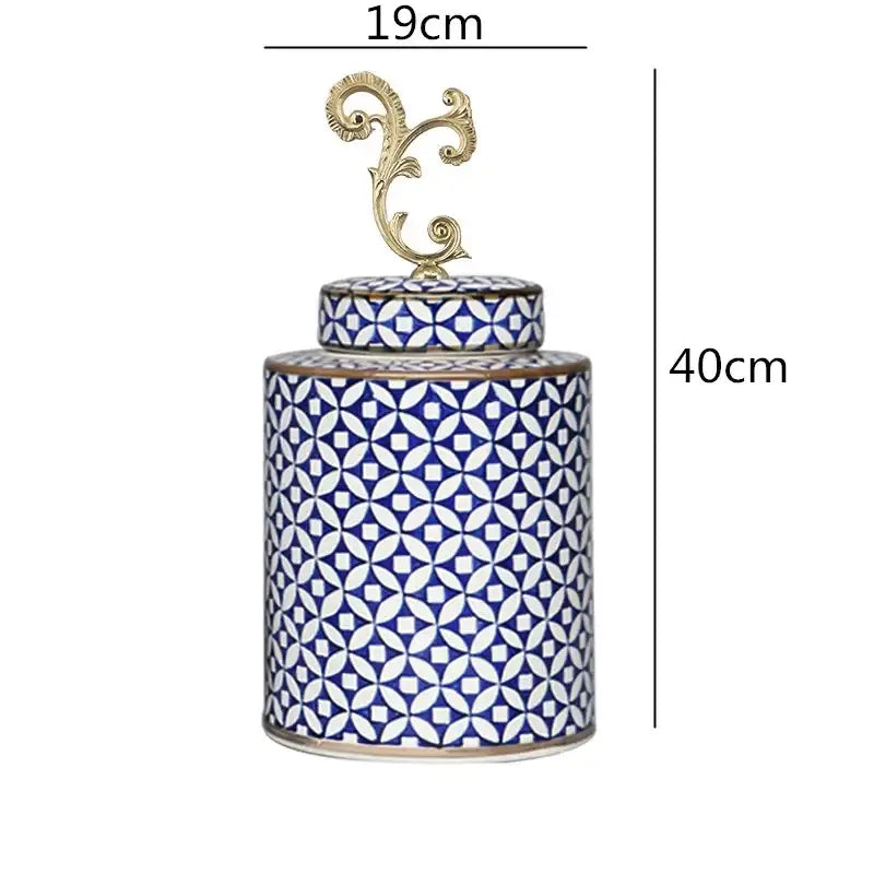 Retro blue & white porcelain covered vase jar living room storage