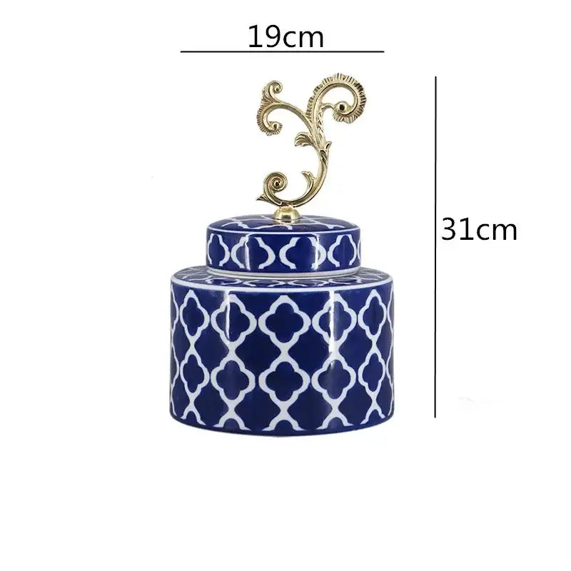Retro blue & white porcelain covered vase jar living room storage