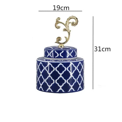 Retro blue & white porcelain covered vase jar living room storage