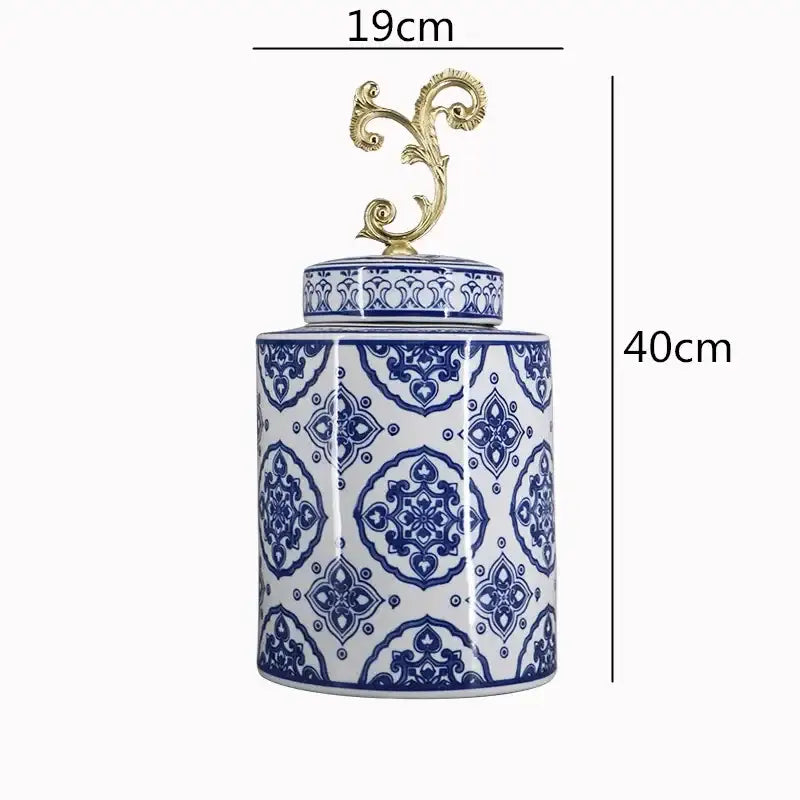 Retro blue & white porcelain covered vase jar living room storage